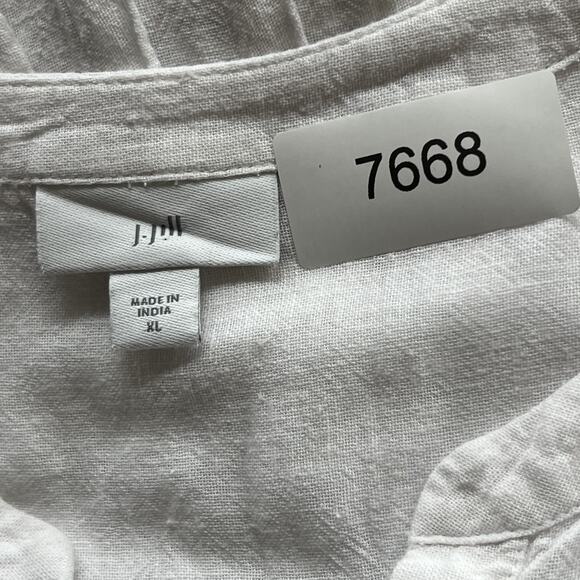 J. JILL Tunic Top X-Large Linen Blend White Blue Striped Pleated Coastal Beach - Picture 3 of 7